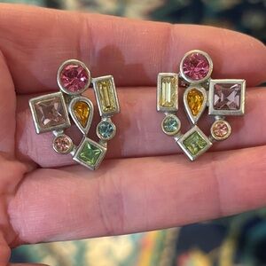 Vintage Multicolor Crystal Cluster Stud Earrings - circa 1988